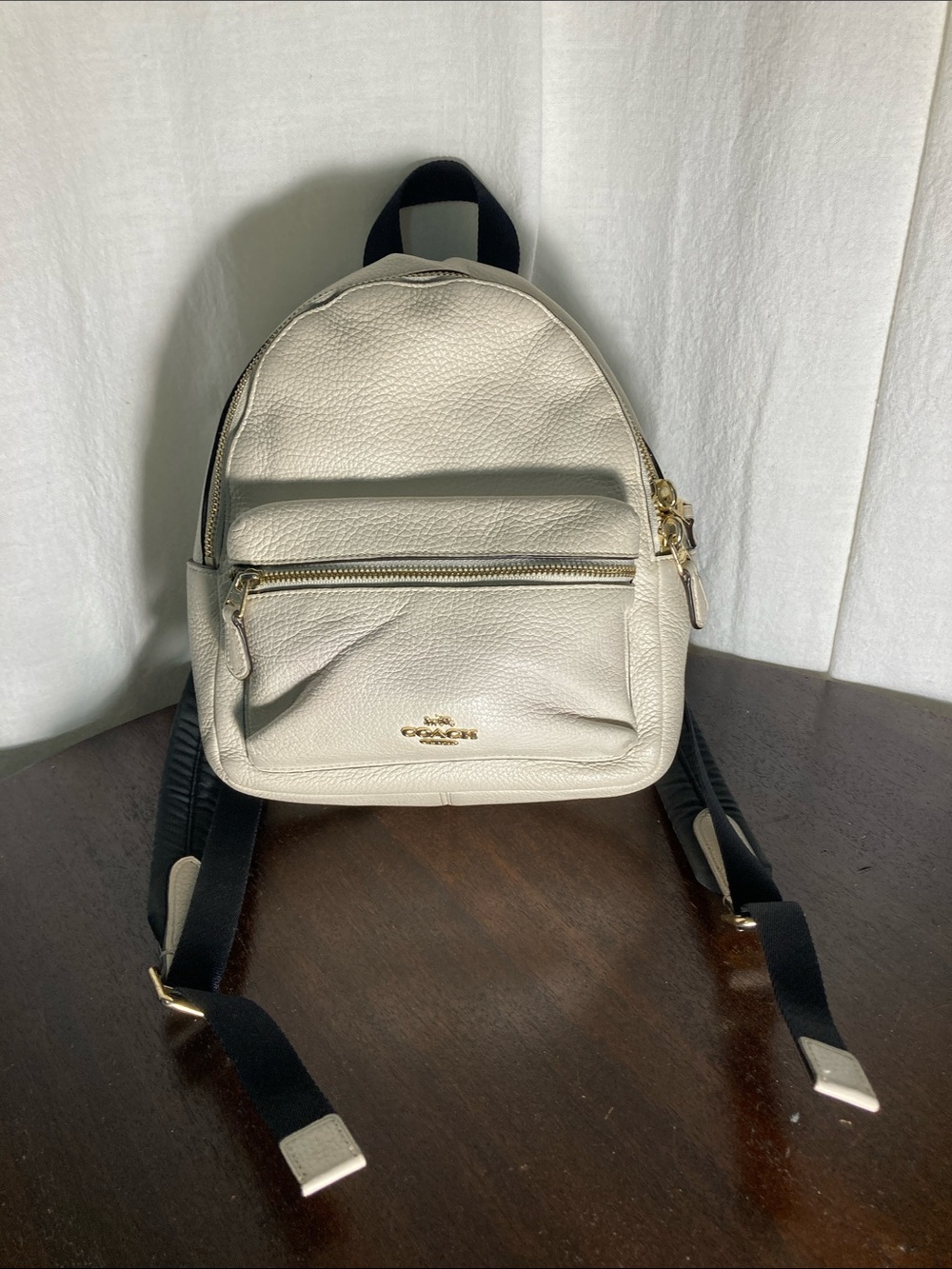 Coach Mini Charlie Pebbled Leather Backpack in Cream with Gold Hardware